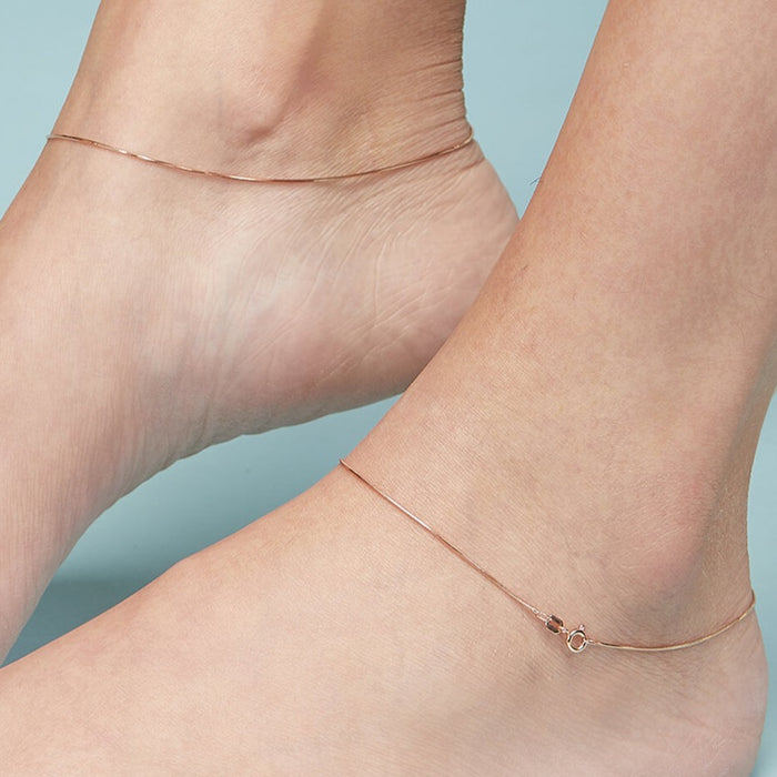 Sleek Minimal Rose Gold Plated 925 Silver Snake Chain Anklet