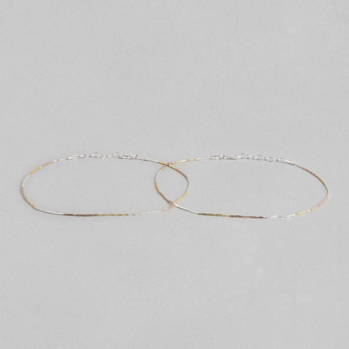 Sleek & Modern Triple Tone 925 Sterling Silver Anklet