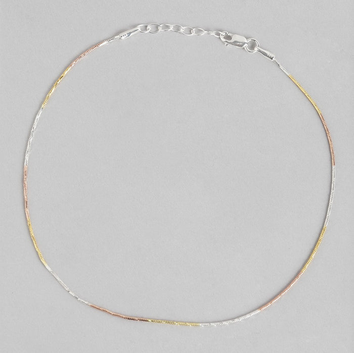 Sleek & Modern Triple Tone 925 Sterling Silver Anklet