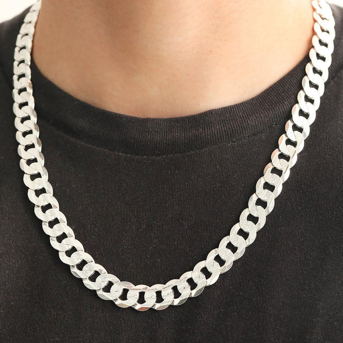 Sleek Rhodium-Plated Linked Chain 925 Sterling Silver Men's Chain