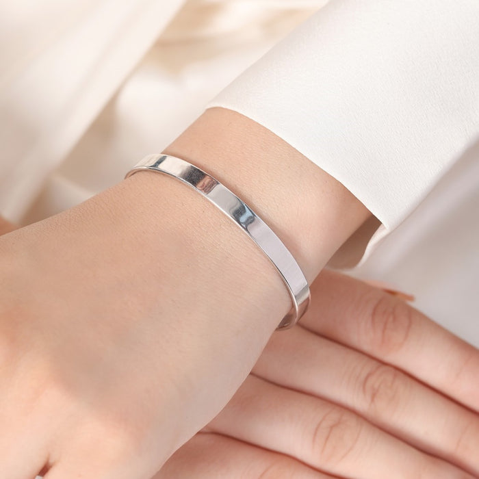 Sleek Sophistication 925 Sterling Silver Rhodium-Plated Plain Bangle Bracelet