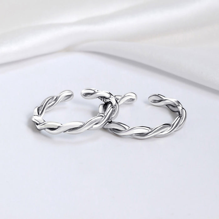 Sleek Twisted Rhodium-Plated 925 Sterling Silver Toe Rings