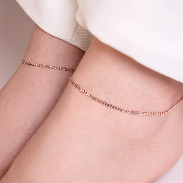 Sleeky Curb Chain 925 Silver Anklet in Rose Gold