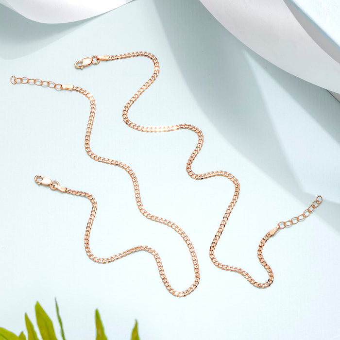 Sleeky Curb Chain 925 Silver Anklet in Rose Gold