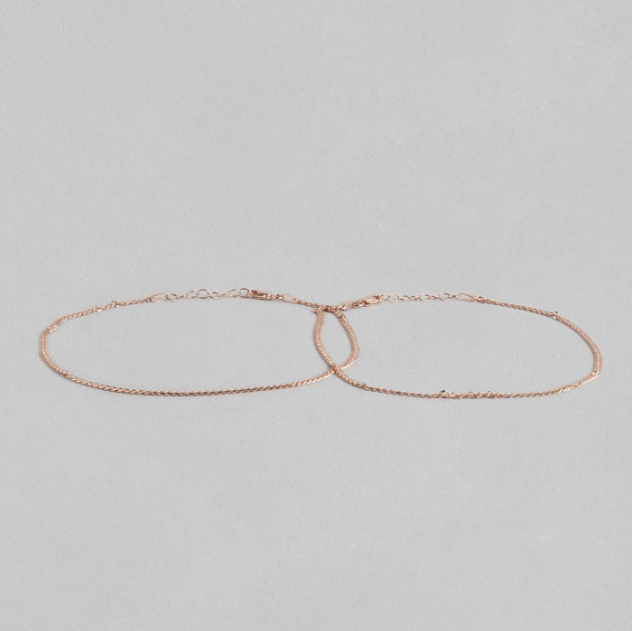Sleeky Curb Chain 925 Silver Anklet in Rose Gold