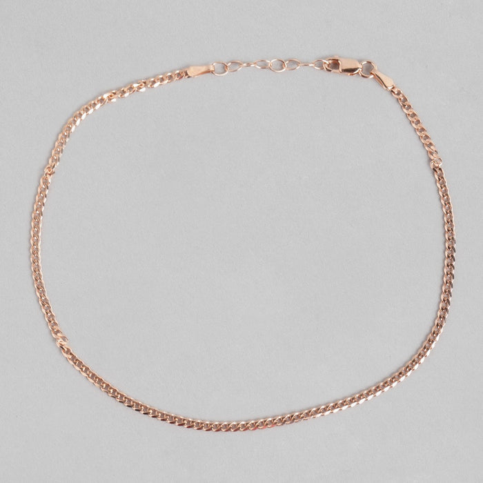 Sleeky Curb Chain 925 Silver Anklet in Rose Gold