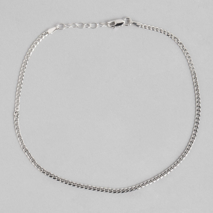 Sleeky Rhodium Plated Link Chain 925 Silver Anklet