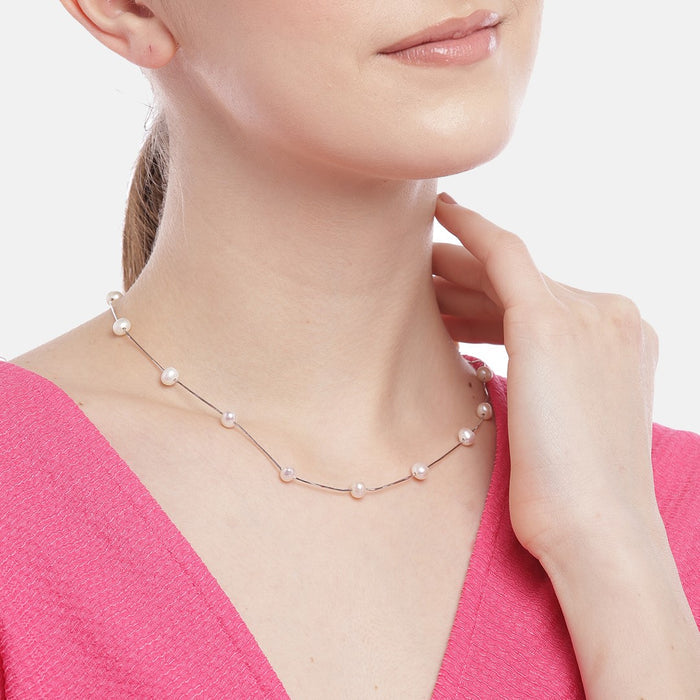 Snake Chain Pearl 925 Silver Necklace