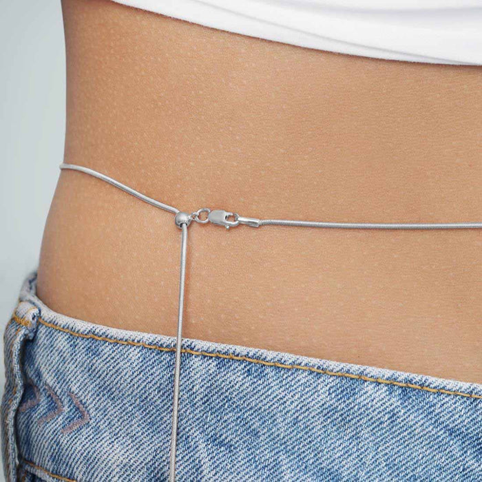 Snake Chain Rhodium Plated 925 Sterling Silver Waist Chain