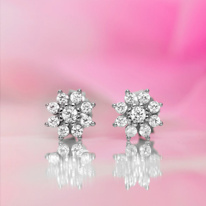 Snowflake Nakshatra Floral Rhodium Plated  925 Silver Studs Earrings