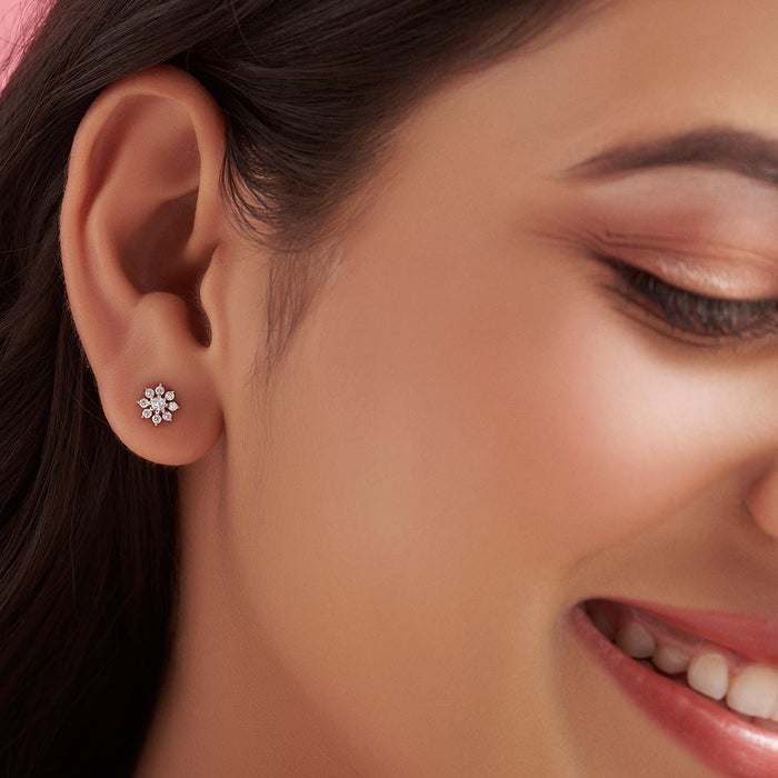Snowflake Nakshatra Floral Rhodium Plated  925 Silver Studs Earrings