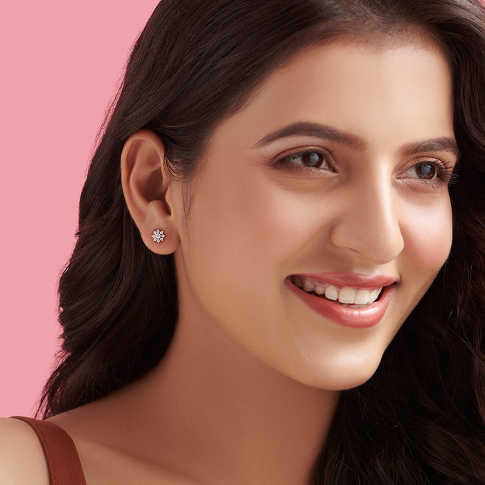 Snowflake Nakshatra Floral Rhodium Plated  925 Silver Studs Earrings