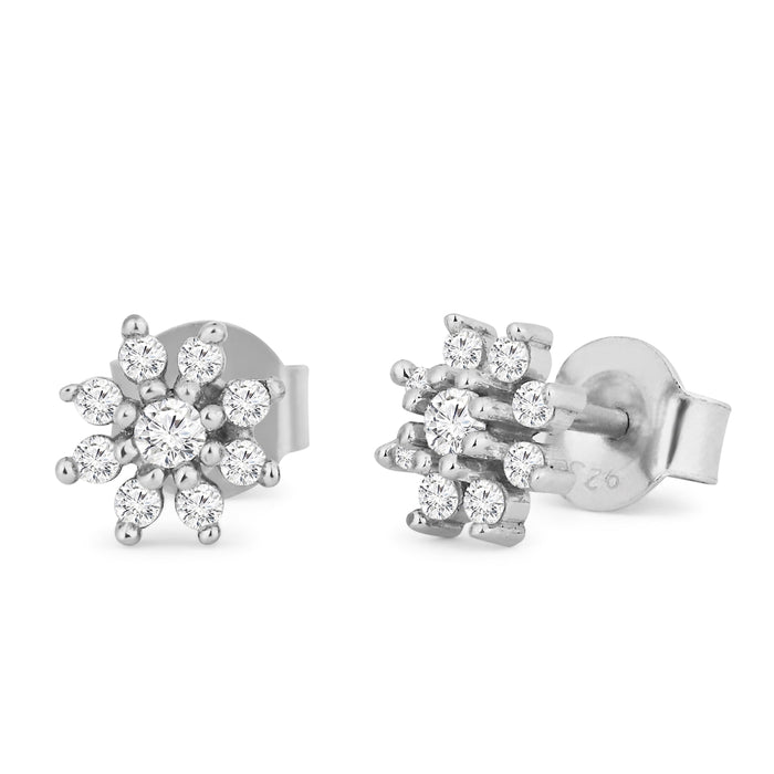 Snowflake Nakshatra Floral Rhodium Plated  925 Silver Studs Earrings