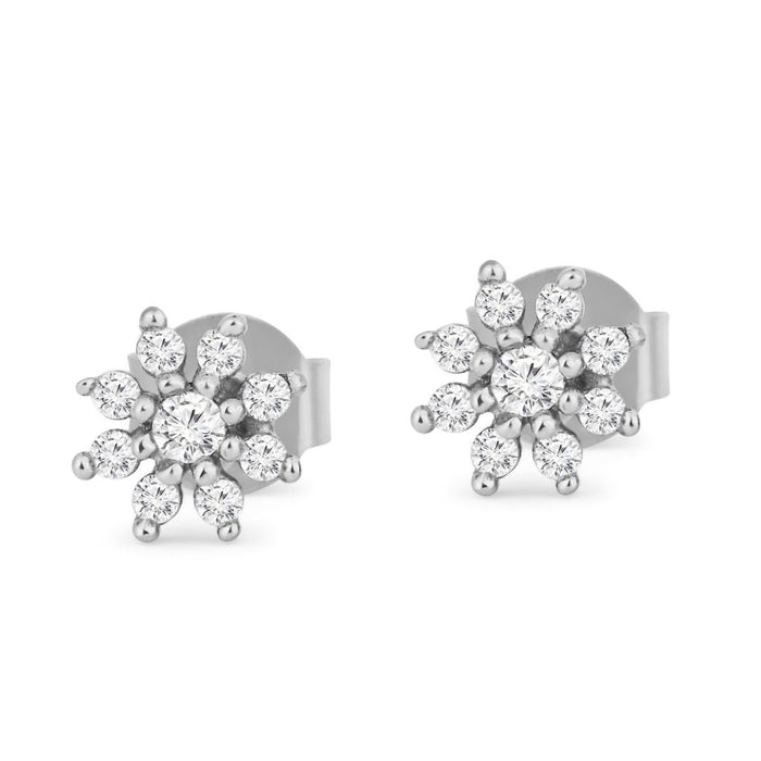 Snowflake Nakshatra Floral Rhodium Plated  925 Silver Studs Earrings