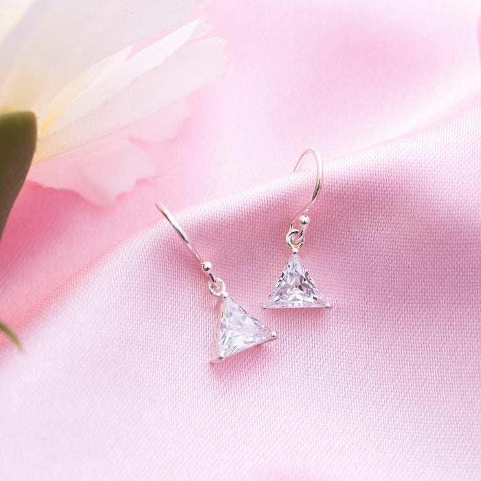 Snowy Radiance Rhodium-Plated CZ Triangle 925 Sterling Silver Earrings