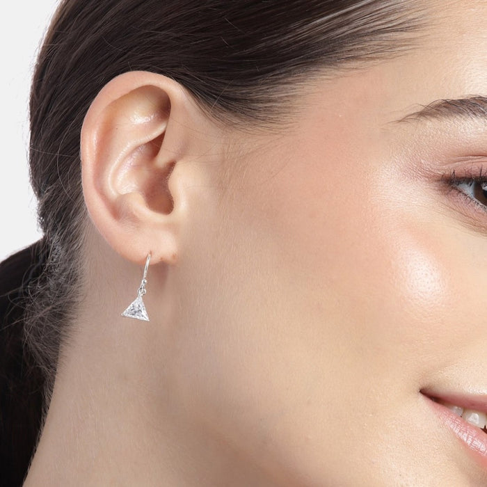 Snowy Radiance Rhodium-Plated CZ Triangle 925 Sterling Silver Earrings