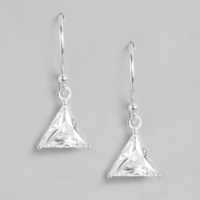 Snowy Radiance Rhodium-Plated CZ Triangle 925 Sterling Silver Earrings