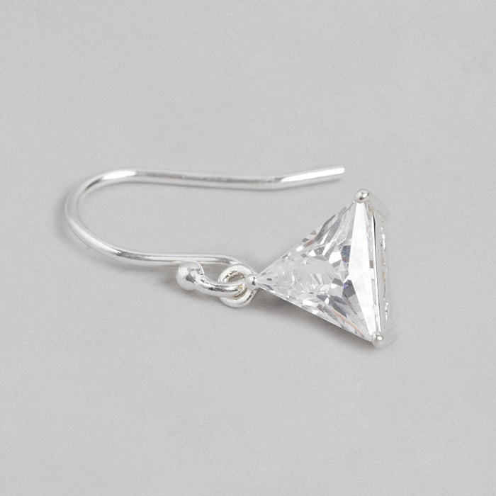 Snowy Radiance Rhodium-Plated CZ Triangle 925 Sterling Silver Earrings