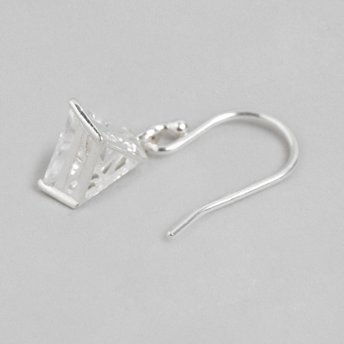 Snowy Radiance Rhodium-Plated CZ Triangle 925 Sterling Silver Earrings