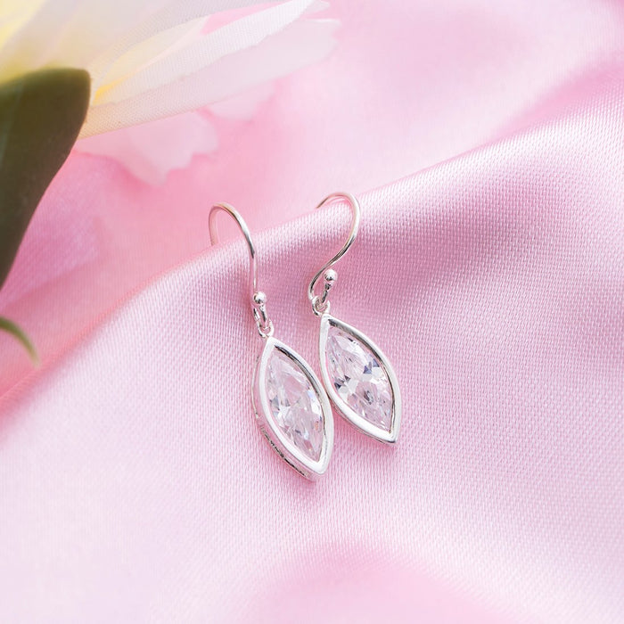 Snowy Radiance Rhodium Plated White CZ 925 Sterling Silver Drop Earrings