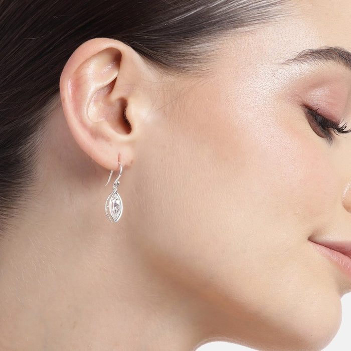 Snowy Radiance Rhodium Plated White CZ 925 Sterling Silver Drop Earrings