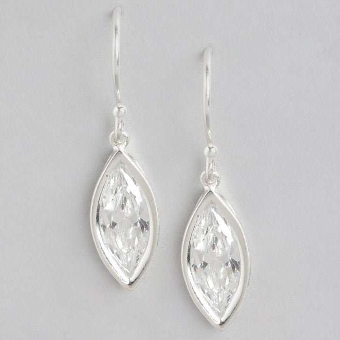 Snowy Radiance Rhodium Plated White CZ 925 Sterling Silver Drop Earrings