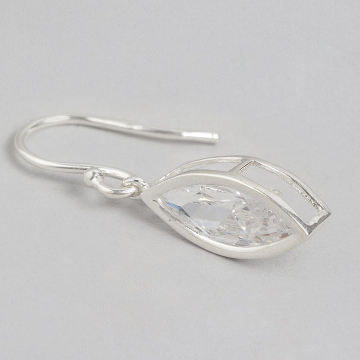 Snowy Radiance Rhodium Plated White CZ 925 Sterling Silver Drop Earrings