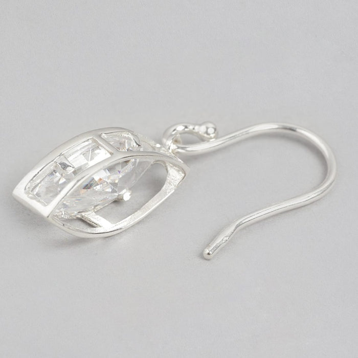 Snowy Radiance Rhodium Plated White CZ 925 Sterling Silver Drop Earrings
