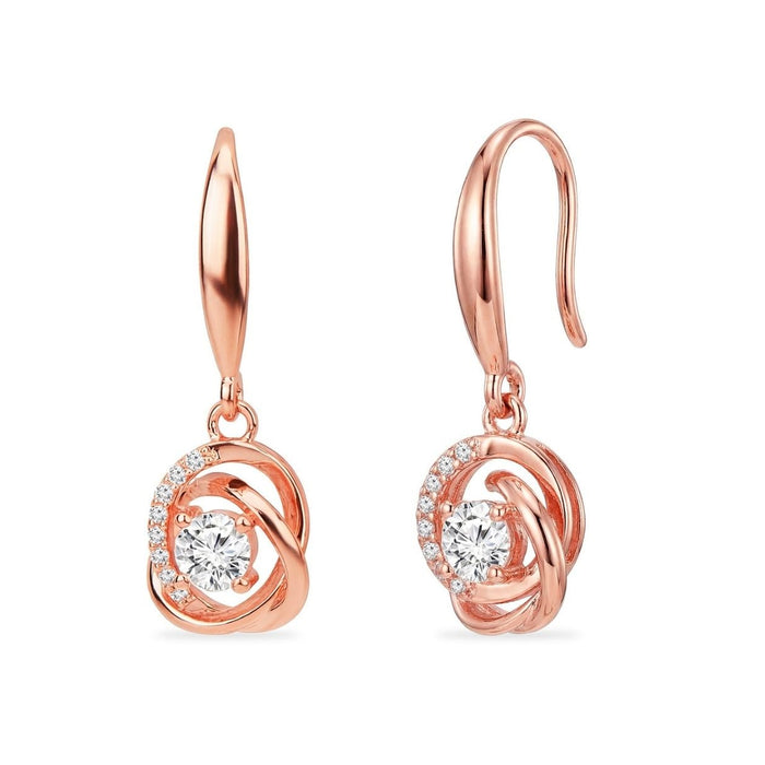 Rose gold 925 Sterling Silver drop earrings for women featuring a clear stone orbit design. Jewellery – Zavya