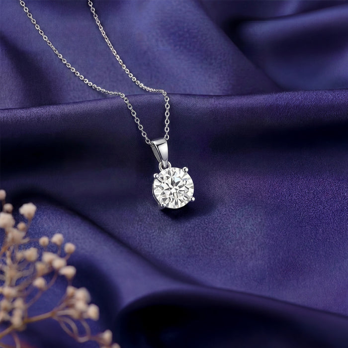 Solitaire 925 Silver Rhodium Plated Necklace with Link Chain