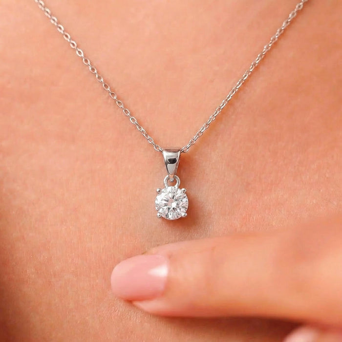Solitaire 925 Silver Rhodium Plated Necklace with Link Chain
