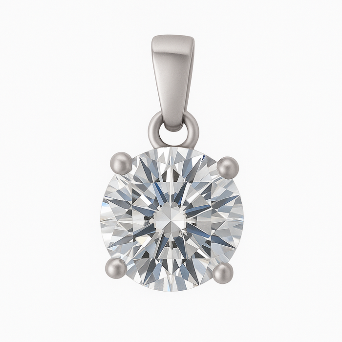 Brilliant round solitaire 925 Sterling Silver necklace pendant for women in a 4-prong setting – Zavya