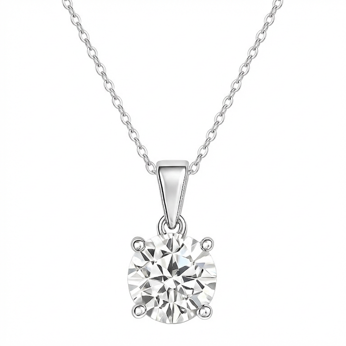 Solitaire 925 Silver Rhodium Plated Necklace with Link Chain