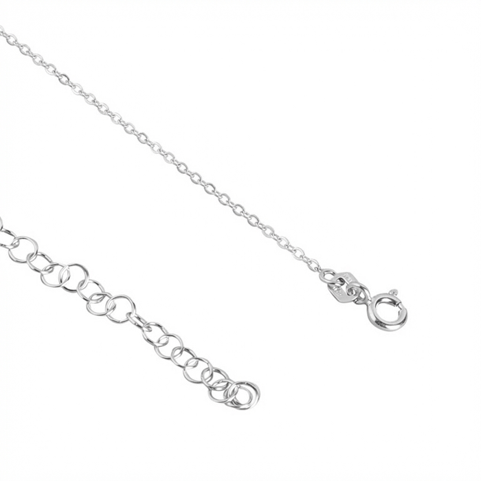Solitaire 925 Silver Rhodium Plated Necklace with Link Chain
