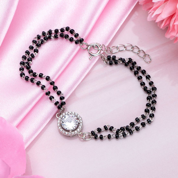 Solitaire Beaded Mangalsutra 925 Sterling Silver Bracelet