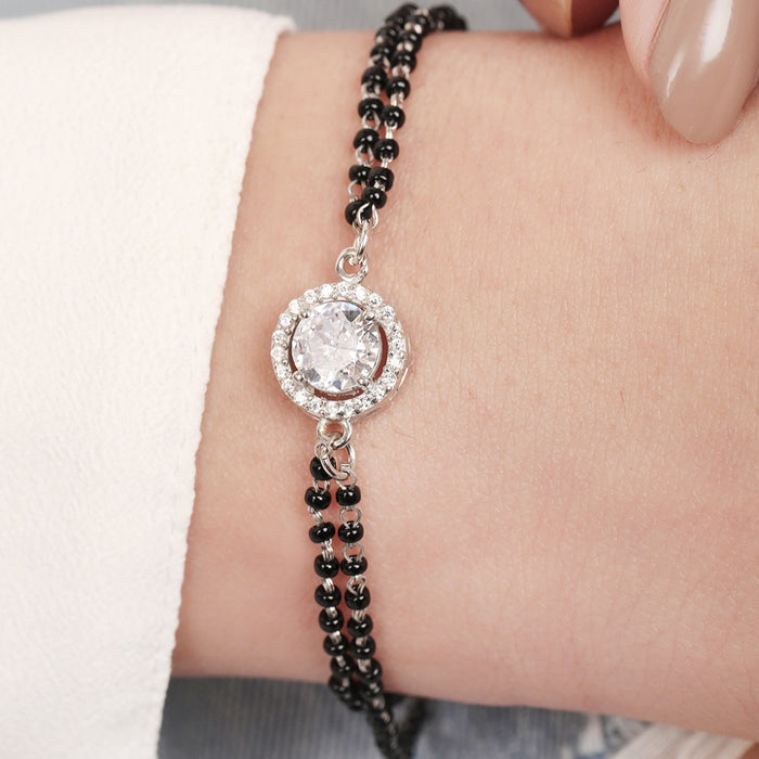 Solitaire Beaded Mangalsutra 925 Sterling Silver Bracelet
