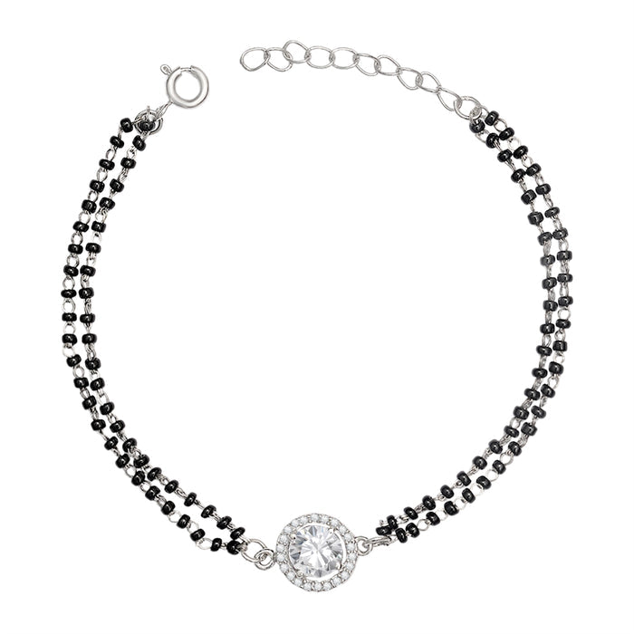 Solitaire Beaded Mangalsutra 925 Sterling Silver Bracelet