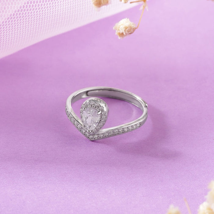Solitaire Cubic Zirconia Studded 925 Sterling Silver Rhodium Plated Ring (Adjustable)
