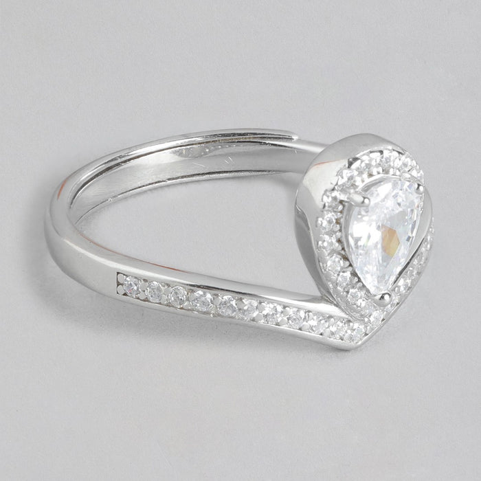 Solitaire Cubic Zirconia Studded 925 Sterling Silver Rhodium Plated Ring (Adjustable)