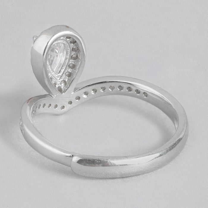 Solitaire Cubic Zirconia Studded 925 Sterling Silver Rhodium Plated Ring (Adjustable)