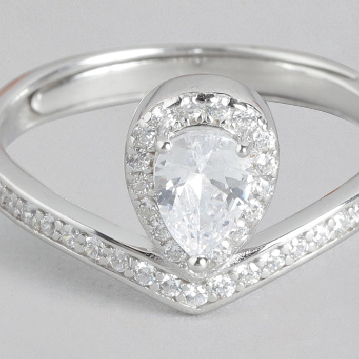 Solitaire Cubic Zirconia Studded 925 Sterling Silver Rhodium Plated Ring (Adjustable)
