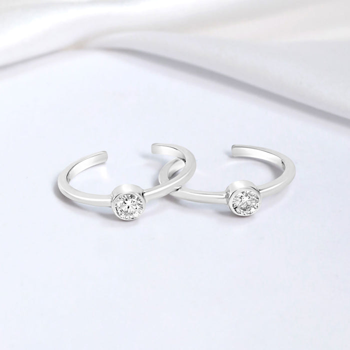 925 Sterling Silver Solitaire Cut CZ adjustable 925 Silver Rhodium Plated Toe ring for Women – Zavya
