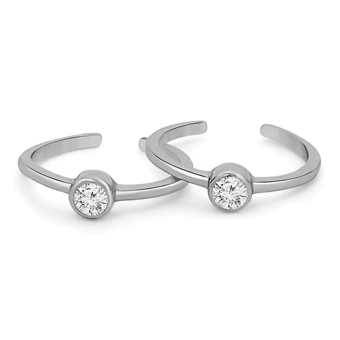 Pair of 925 Sterling Silver adjustable solitaire CZ toe rings for women. – Zavya