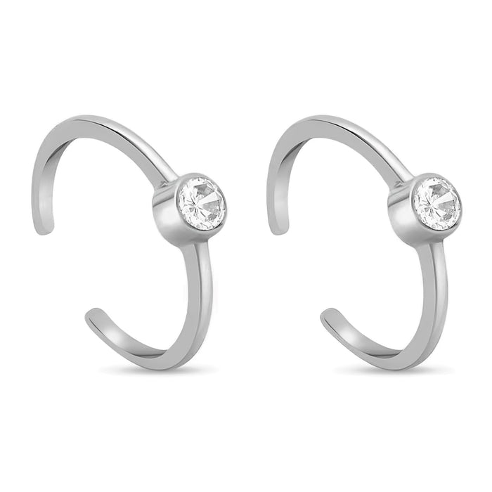 Pair of adjustable 925 Sterling Silver solitaire CZ toe rings for women. – Zavya