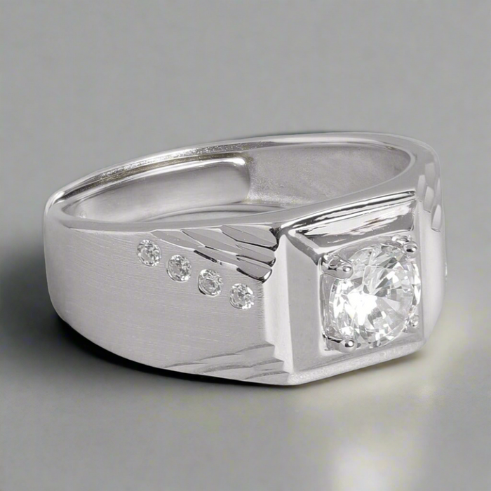 925 Sterling Silver CZ Studded Rhodium Plated 925 Sterling Silver Ring for Him (Adjustable) for Women – Zavya
