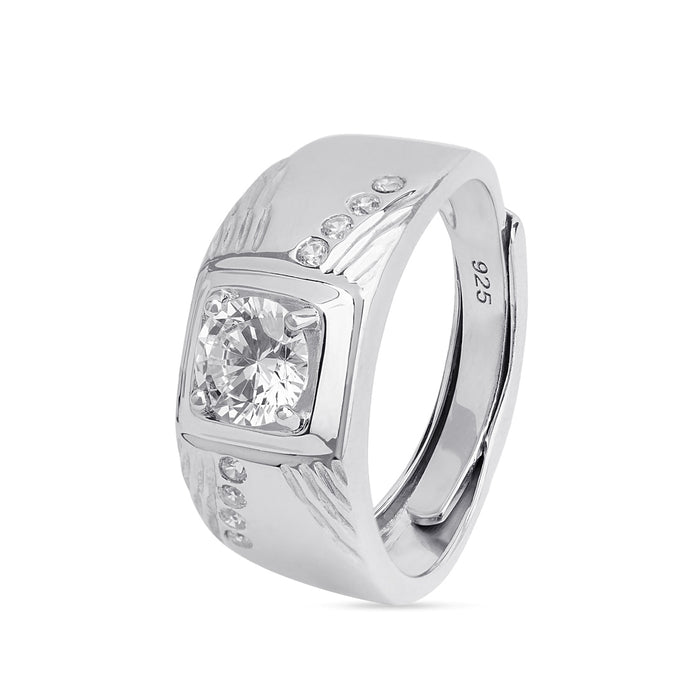 Men's adjustable 925 Sterling Silver ring studded with CZ stones. Perfect jewellery gift for him – Zavya