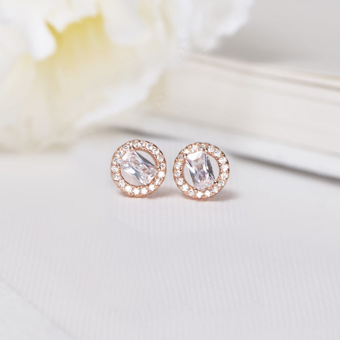 Solitaire Elegance Rose Gold-Plated CZ 925 Sterling Silver Earrings