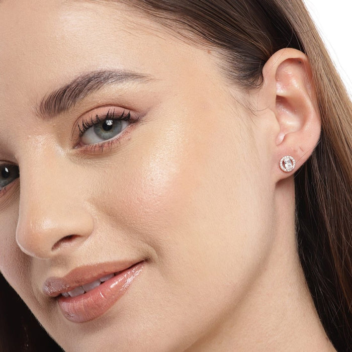 Solitaire Elegance Rose Gold-Plated CZ 925 Sterling Silver Earrings