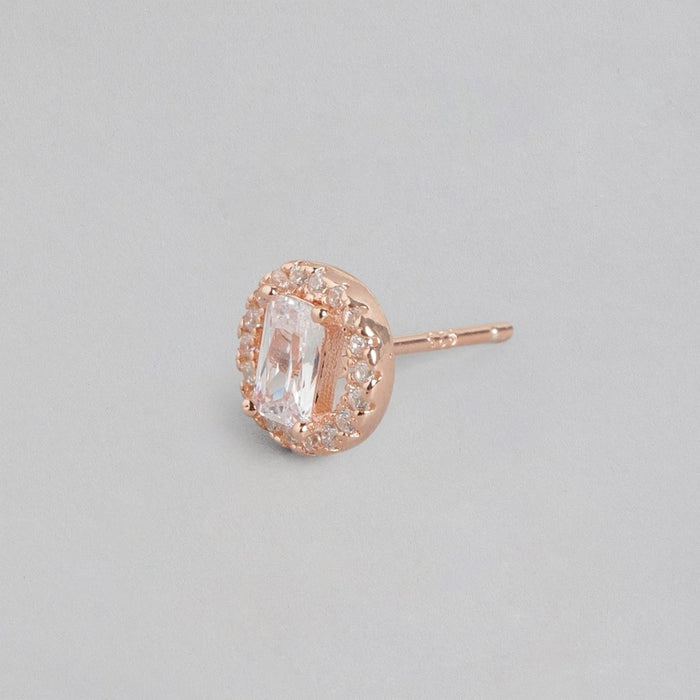 Solitaire Elegance Rose Gold-Plated CZ 925 Sterling Silver Earrings
