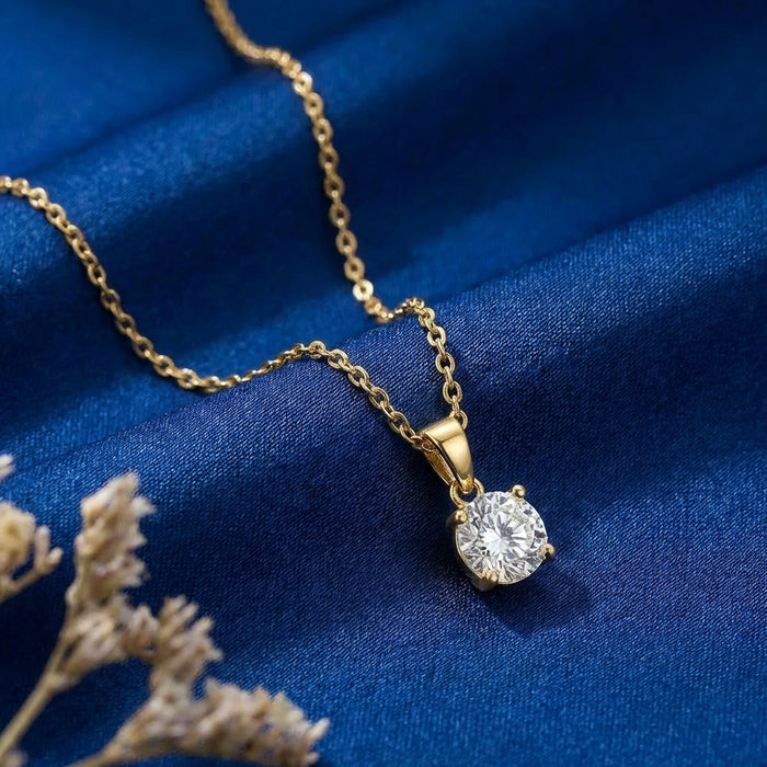 Solitaire Gold Plated 925 Sterling Silver Pendant with Link Chain